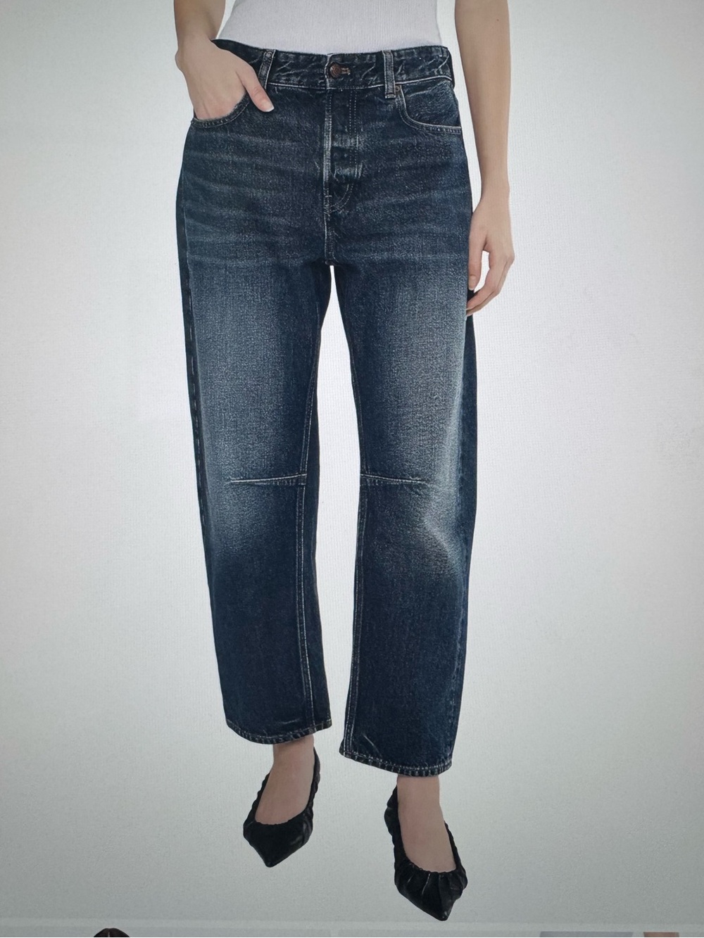Madewell Dark Blue Wash Darted Barrel Leg Jeans